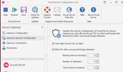 Royal Server Settings installed on the bridge host