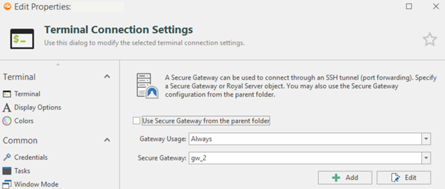Settings for the usage of the Secure Gateway